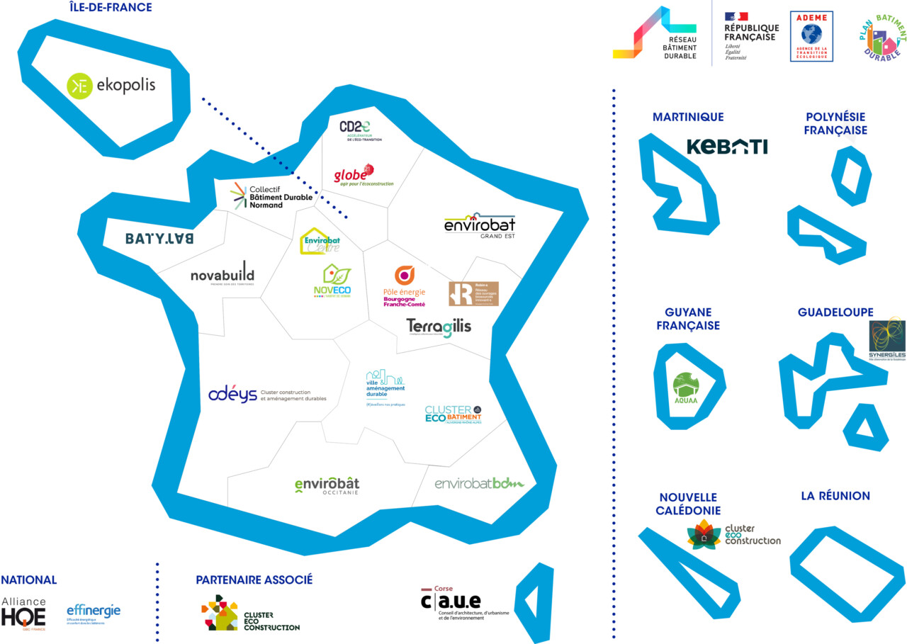 Réseau Bâtiment Durable, carte des clusters et centres de ressources