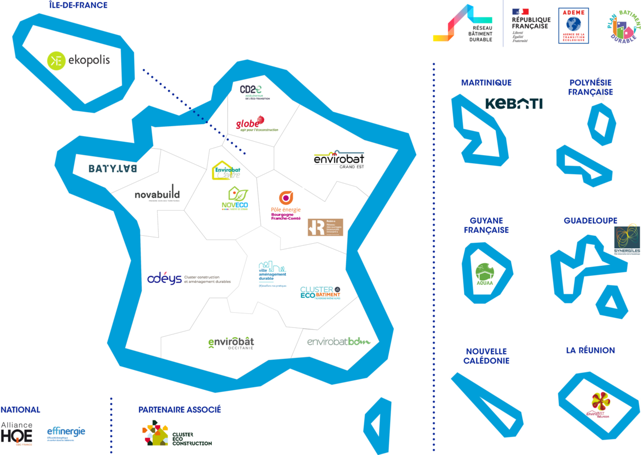 Réseau Bâtiment Durable, carte des clusters et centres de ressources